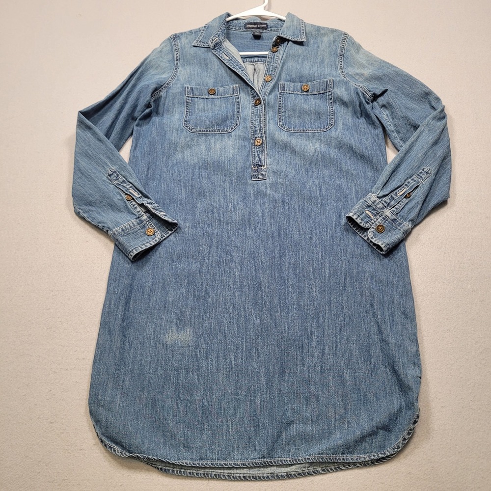 American Living Womens Denim Shirt Dress Blue Long Sleeve Small